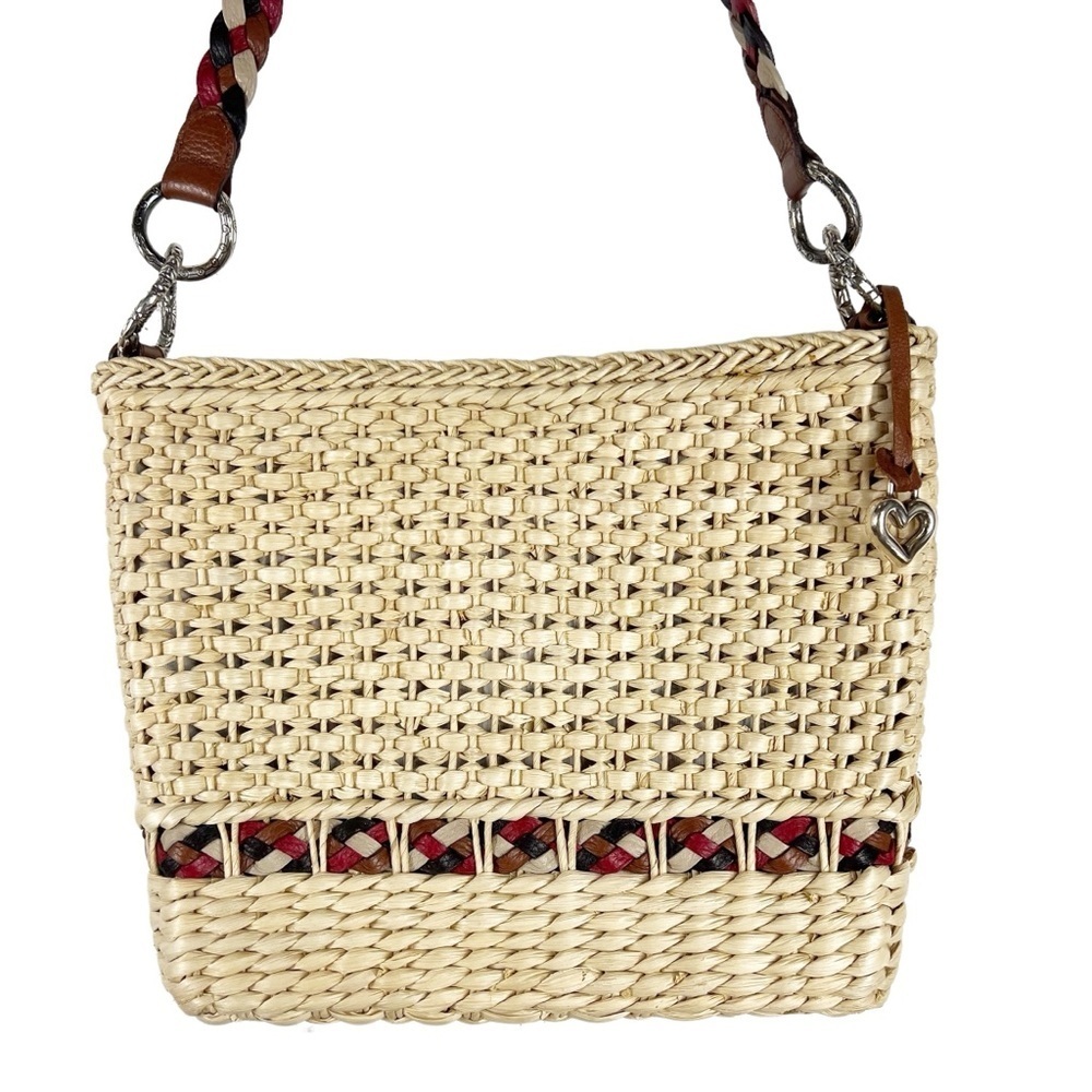 BRIGHTON Raffia Purse With Leather Trim & Braided Leather Strap - Picture 3 of 13